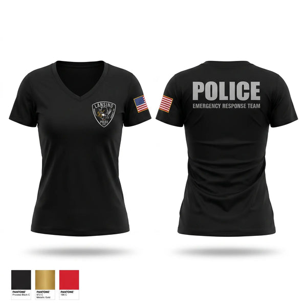 Womens Short Sleeve Vneck Shirt, Lansing Emergency Response Team, Police, Teamtime, Team time, sublimation, custom sports apparel, team uniforms, spirit wear, spiritwear, sports uniforms, custom shirts, team store, custom team store, fundraiser sports, apparel fundraiser