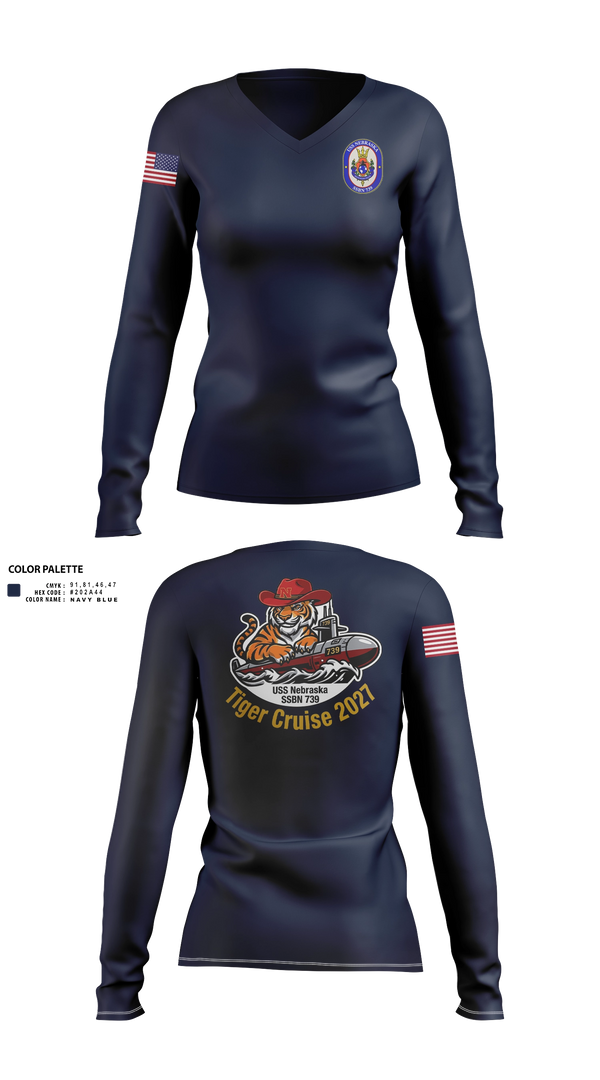 Womens Long Sleeve Vneck Shirt, NAVY, Navy, Teamtime, Team time, sublimation, custom sports apparel, team uniforms, spirit wear, spiritwear, sports uniforms, custom shirts, team store, custom team store, fundraiser sports, apparel fundraiser