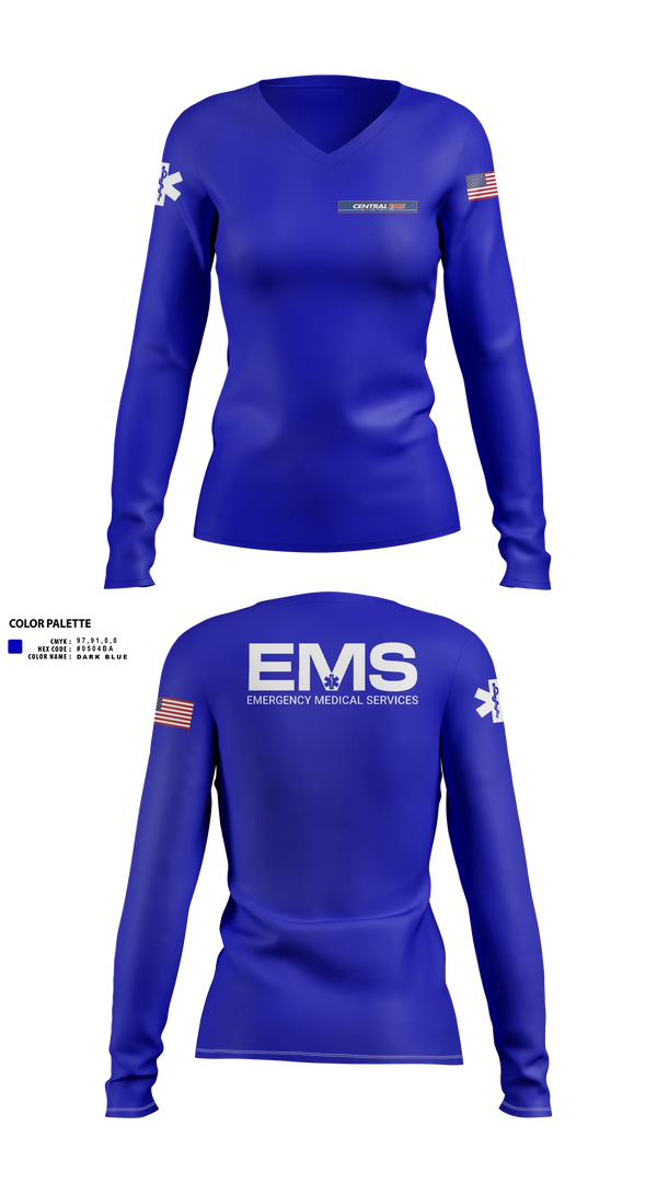 Womens Long Sleeve Vneck Shirt, Central EMS, EMS/EMT, Teamtime, Team time, sublimation, custom sports apparel, team uniforms, spirit wear, spiritwear, sports uniforms, custom shirts, team store, custom team store, fundraiser sports, apparel fundraiser