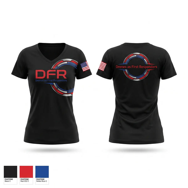 Womens Short Sleeve Vneck Shirt, Drones as First Responders, Police, Teamtime, Team time, sublimation, custom sports apparel, team uniforms, spirit wear, spiritwear, sports uniforms, custom shirts, team store, custom team store, fundraiser sports, apparel fundraiser