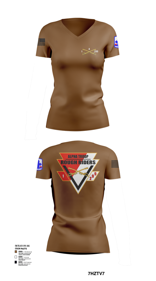 Womens Short Sleeve Vneck Shirt, A Troop, 1st squadron-299th Calvary Regiment, , Teamtime, Team time, sublimation, custom sports apparel, team uniforms, spirit wear, spiritwear, sports uniforms, custom shirts, team store, custom team store, fundraiser sports, apparel fundraiser
