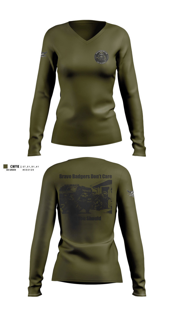 Womens Long Sleeve Vneck Shirt, Saginaw Police Emergency Services Team, Police, Teamtime, Team time, sublimation, custom sports apparel, team uniforms, spirit wear, spiritwear, sports uniforms, custom shirts, team store, custom team store, fundraiser sports, apparel fundraiser