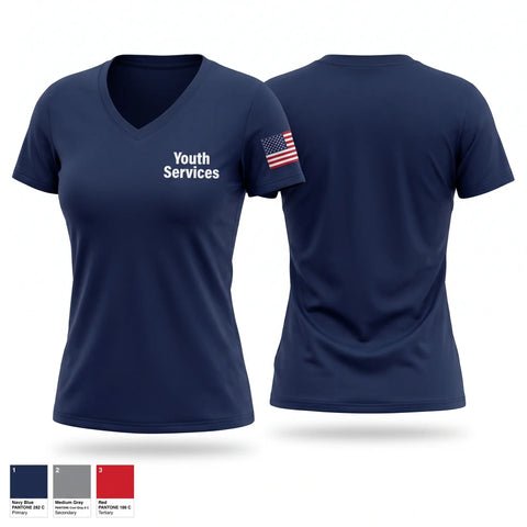 Womens Short Sleeve Vneck Shirt, Youth Services, Police, Teamtime, Team time, sublimation, custom sports apparel, team uniforms, spirit wear, spiritwear, sports uniforms, custom shirts, team store, custom team store, fundraiser sports, apparel fundraiser