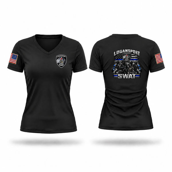 Womens Short Sleeve Vneck Shirt, Logansport Swat, Police, Teamtime, Team time, sublimation, custom sports apparel, team uniforms, spirit wear, spiritwear, sports uniforms, custom shirts, team store, custom team store, fundraiser sports, apparel fundraiser