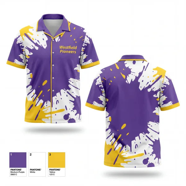 Short Sleeve Bowling Jersey, Westfield Pioneers, Bowling, Teamtime, Team time, sublimation, custom sports apparel, team uniforms, spirit wear, spiritwear, sports uniforms, custom shirts, team store, custom team store, fundraiser sports, apparel fundraiser