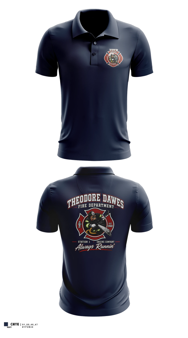 Short Sleeve Performance Polo, Theodore-Dawes Fire Rescue, Fire Department, Teamtime, Team time, sublimation, custom sports apparel, team uniforms, spirit wear, spiritwear, sports uniforms, custom shirts, team store, custom team store, fundraiser sports, apparel fundraiser