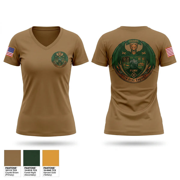 Womens Short Sleeve Vneck Shirt, F/4 Grey Eagle, Army, Teamtime, Team time, sublimation, custom sports apparel, team uniforms, spirit wear, spiritwear, sports uniforms, custom shirts, team store, custom team store, fundraiser sports, apparel fundraiser