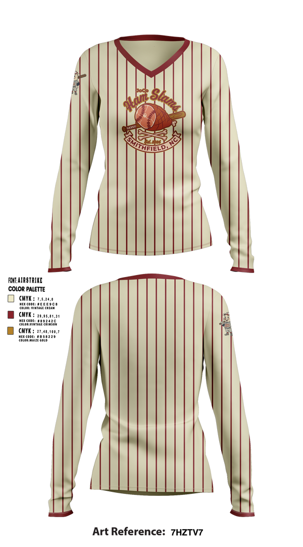 Womens Long Sleeve Vneck Shirt, JoCo Ham Slams, Softball, Teamtime, Team time, sublimation, custom sports apparel, team uniforms, spirit wear, spiritwear, sports uniforms, custom shirts, team store, custom team store, fundraiser sports, apparel fundraiser