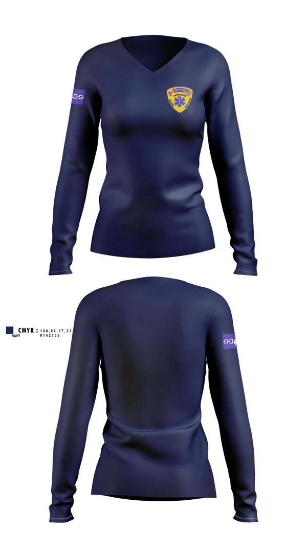 Womens Long Sleeve Vneck Shirt, Akwesasne Mohawk Ambulance, EMS/EMT, Teamtime, Team time, sublimation, custom sports apparel, team uniforms, spirit wear, spiritwear, sports uniforms, custom shirts, team store, custom team store, fundraiser sports, apparel fundraiser