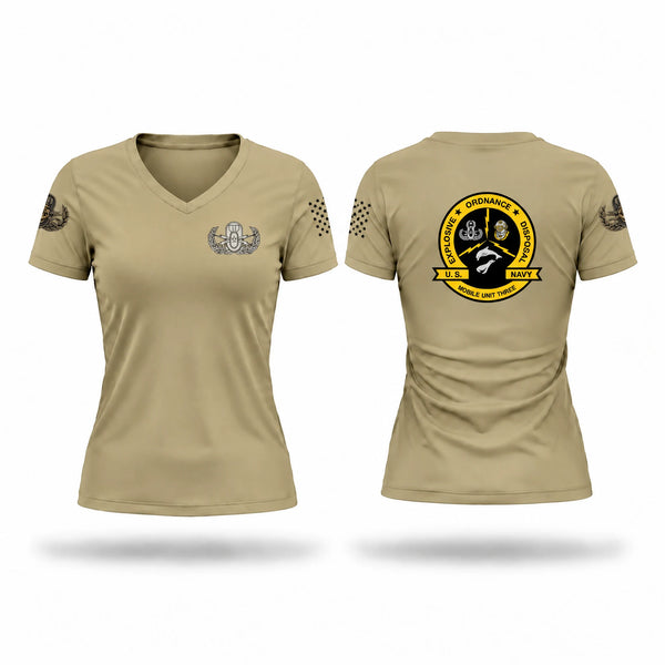 Womens Short Sleeve Vneck Shirt, EOD Mobile Unit 3, Navy, Teamtime, Team time, sublimation, custom sports apparel, team uniforms, spirit wear, spiritwear, sports uniforms, custom shirts, team store, custom team store, fundraiser sports, apparel fundraiser