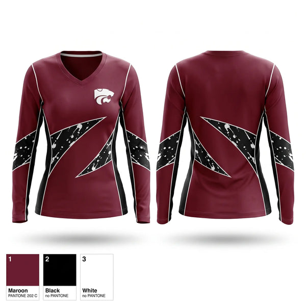 Womens Long Sleeve Vneck Shirt, Whitehouse Wildcats, , Teamtime, Team time, sublimation, custom sports apparel, team uniforms, spirit wear, spiritwear, sports uniforms, custom shirts, team store, custom team store, fundraiser sports, apparel fundraiser