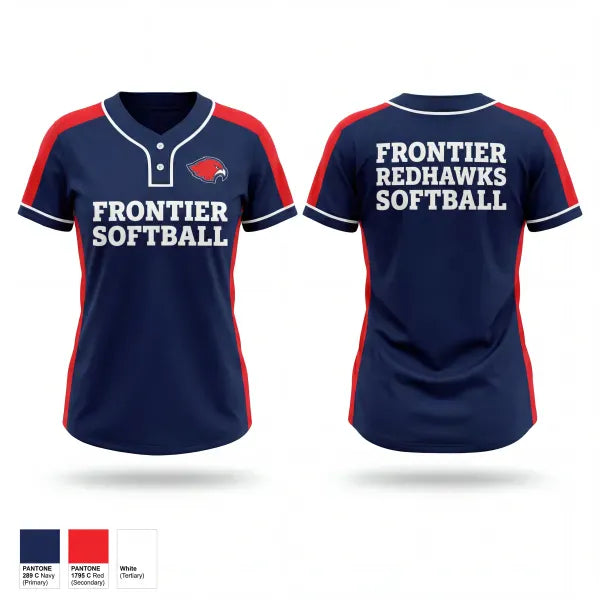 Two Button Softball Jersey, Frontier Regional School Softball, Softball, Teamtime, Team time, sublimation, custom sports apparel, team uniforms, spirit wear, spiritwear, sports uniforms, custom shirts, team store, custom team store, fundraiser sports, apparel fundraiser