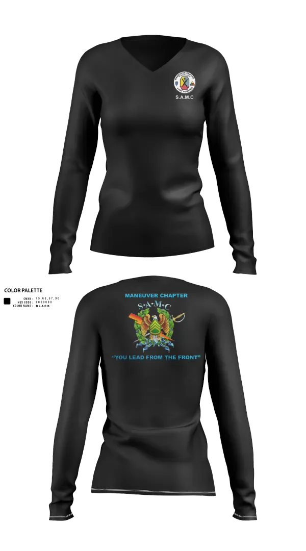 Womens Long Sleeve Vneck Shirt, MCoE Sergeant Audie Murphy Club (SMAC), Army, Teamtime, Team time, sublimation, custom sports apparel, team uniforms, spirit wear, spiritwear, sports uniforms, custom shirts, team store, custom team store, fundraiser sports, apparel fundraiser