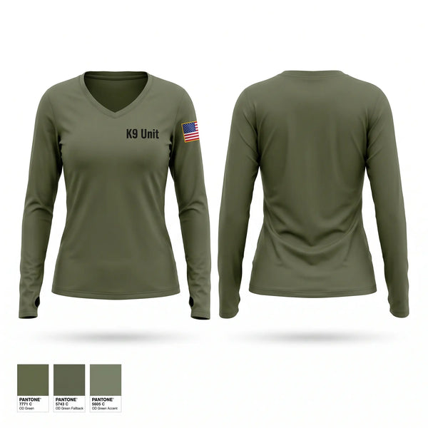 Womens Long Sleeve Vneck Shirt, K-9 Unit, Police, Teamtime, Team time, sublimation, custom sports apparel, team uniforms, spirit wear, spiritwear, sports uniforms, custom shirts, team store, custom team store, fundraiser sports, apparel fundraiser