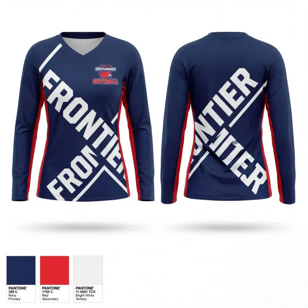 Womens Long Sleeve Vneck Shirt, Frontier Regional School Softball, Softball, Teamtime, Team time, sublimation, custom sports apparel, team uniforms, spirit wear, spiritwear, sports uniforms, custom shirts, team store, custom team store, fundraiser sports, apparel fundraiser
