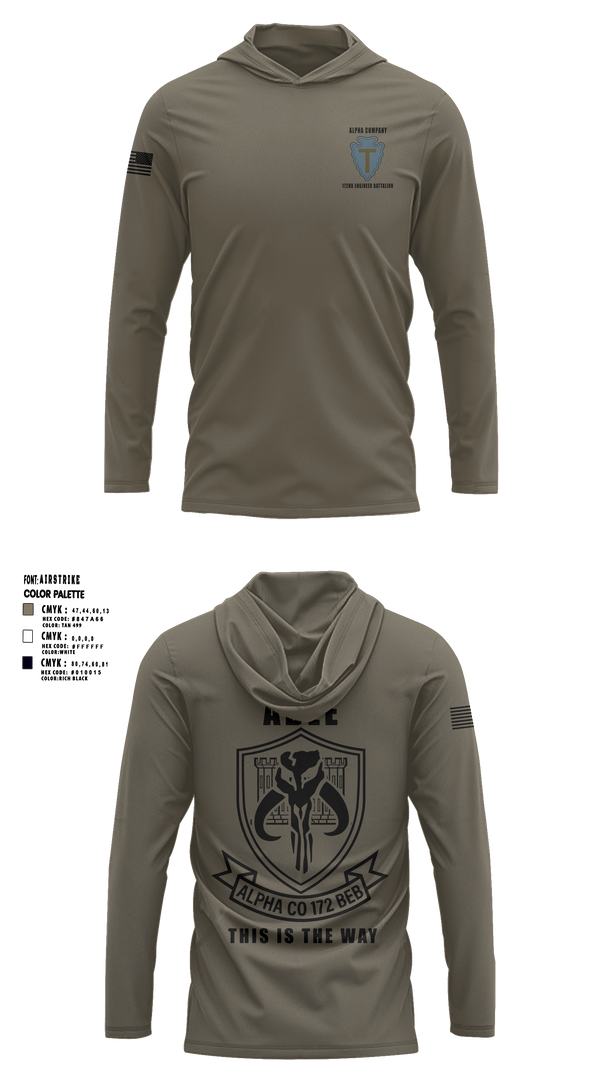 Long Sleeve Performance Shirt with hood, A Co 172 BEB, National Guard, Teamtime, Team time, sublimation, custom sports apparel, team uniforms, spirit wear, spiritwear, sports uniforms, custom shirts, team store, custom team store, fundraiser sports, apparel fundraiser
