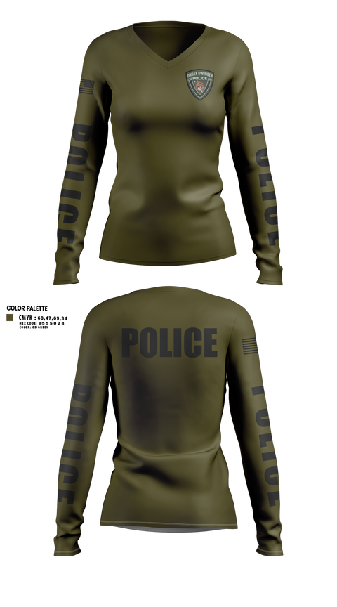 Womens Long Sleeve Vneck Shirt, Ohkay Owingeh Police Department, Police, Teamtime, Team time, sublimation, custom sports apparel, team uniforms, spirit wear, spiritwear, sports uniforms, custom shirts, team store, custom team store, fundraiser sports, apparel fundraiser