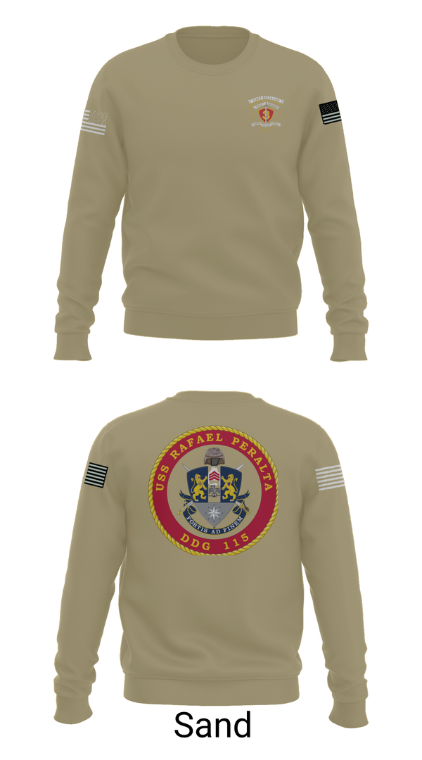 Crew Neck Sweatshirt, USS Rafael Peralta DDG 115, Navy, Teamtime, Team time, sublimation, custom sports apparel, team uniforms, spirit wear, spiritwear, sports uniforms, custom shirts, team store, custom team store, fundraiser sports, apparel fundraiser