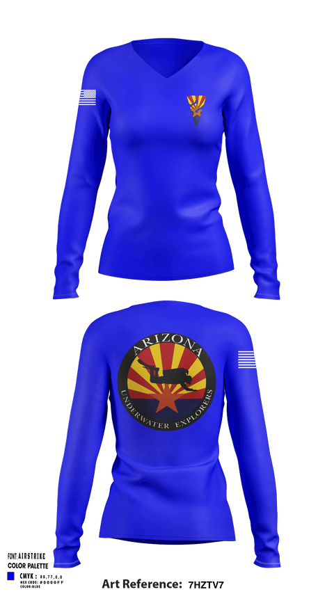 Women's Long Sleeve Vneck Shirt, Arizona Underwater Explorers, Police, Teamtime, Team time, sublimation, custom sports apparel, team uniforms, spirit wear, spiritwear, sports uniforms, custom shirts, team store, custom team store, fundraiser sports, apparel fundraiser
