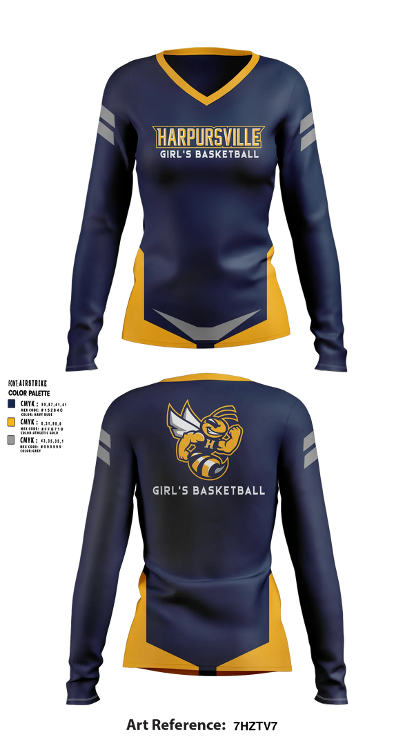Womens Long Sleeve Vneck Shirt, Harpursville Hornets, Women's Basketball, Teamtime, Team time, sublimation, custom sports apparel, team uniforms, spirit wear, spiritwear, sports uniforms, custom shirts, team store, custom team store, fundraiser sports, apparel fundraiser