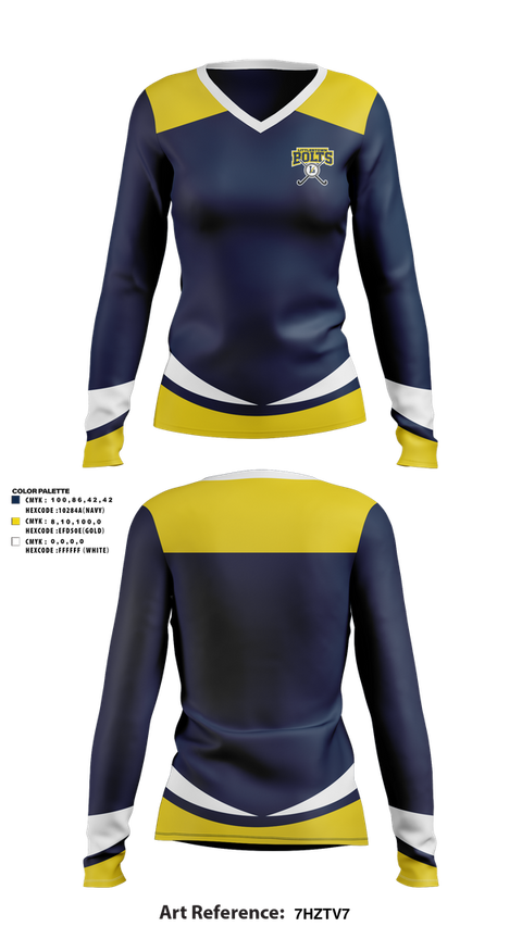 Womens Long Sleeve Vneck Shirt, Littlestown bolts, Field Hockey, Teamtime, Team time, sublimation, custom sports apparel, team uniforms, spirit wear, spiritwear, sports uniforms, custom shirts, team store, custom team store, fundraiser sports, apparel fundraiser