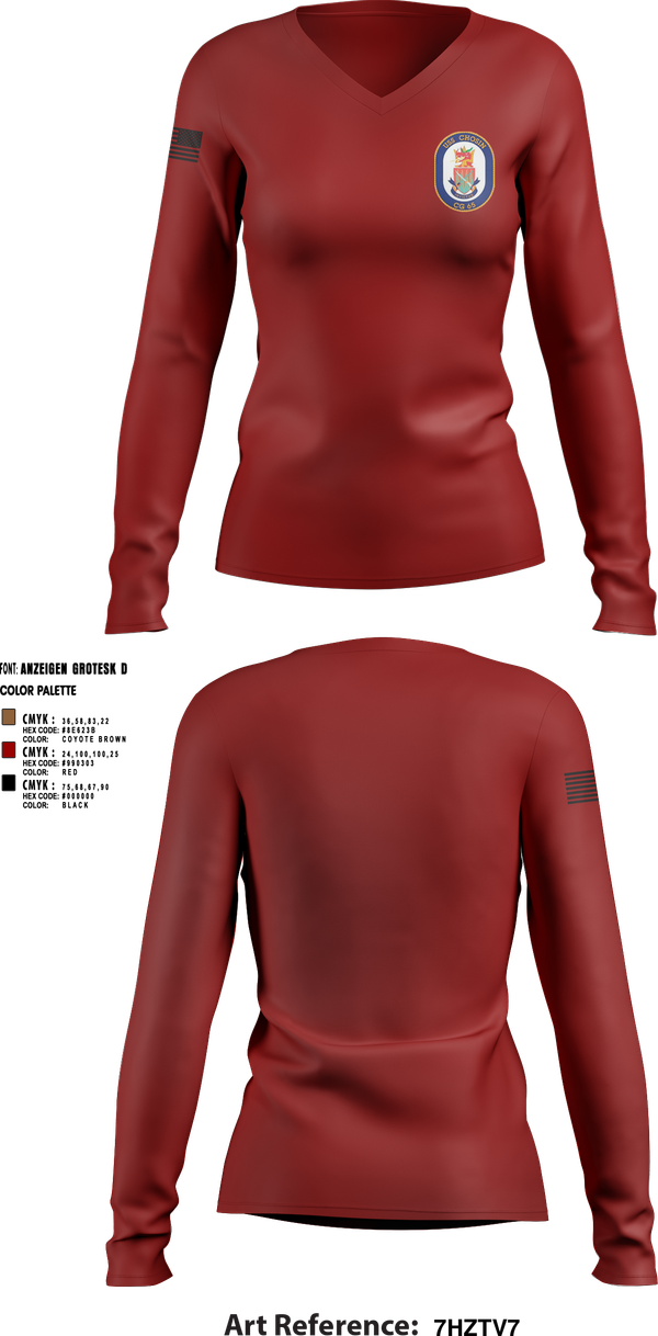 Womens Long Sleeve Vneck Shirt, USS CHOSIN, , Teamtime, Team time, sublimation, custom sports apparel, team uniforms, spirit wear, spiritwear, sports uniforms, custom shirts, team store, custom team store, fundraiser sports, apparel fundraiser
