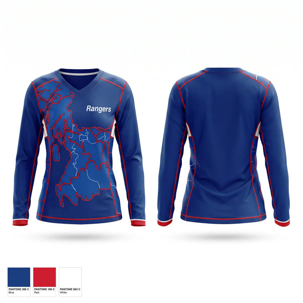 Womens Long Sleeve Vneck Shirt, Rangers, Softball, Teamtime, Team time, sublimation, custom sports apparel, team uniforms, spirit wear, spiritwear, sports uniforms, custom shirts, team store, custom team store, fundraiser sports, apparel fundraiser