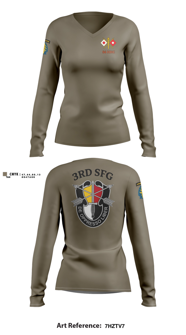 Womens Long Sleeve Vneck Shirt, S6 HHC 3SFG(A), Army, Teamtime, Team time, sublimation, custom sports apparel, team uniforms, spirit wear, spiritwear, sports uniforms, custom shirts, team store, custom team store, fundraiser sports, apparel fundraiser