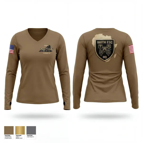 Womens Long Sleeve Vneck Shirt, 180th ESC, Army, Teamtime, Team time, sublimation, custom sports apparel, team uniforms, spirit wear, spiritwear, sports uniforms, custom shirts, team store, custom team store, fundraiser sports, apparel fundraiser