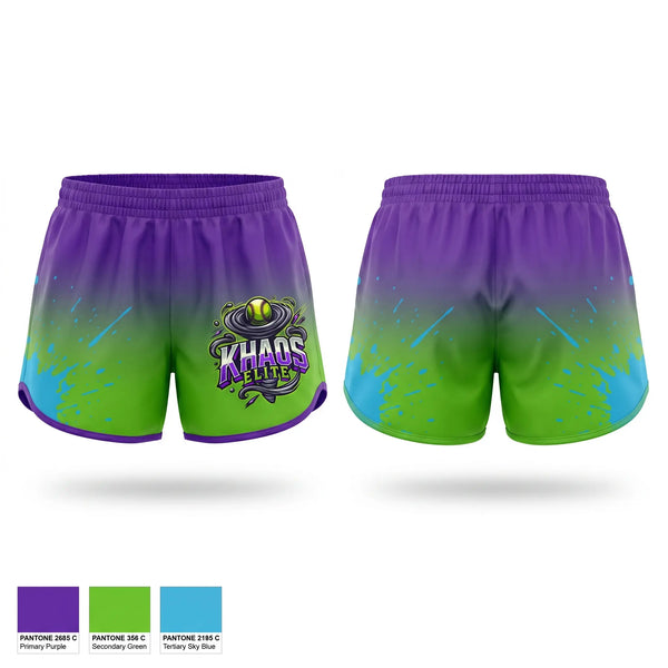 Womens Shorts, Khaos Elite, Softball, Teamtime, Team time, sublimation, custom sports apparel, team uniforms, spirit wear, spiritwear, sports uniforms, custom shirts, team store, custom team store, fundraiser sports, apparel fundraiser