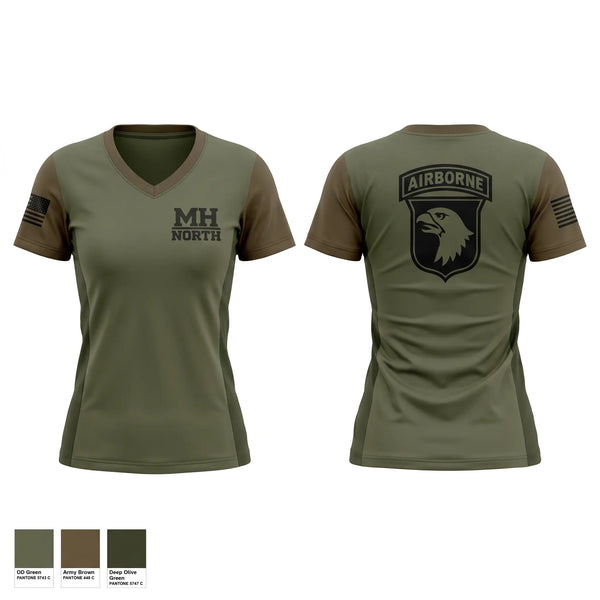 Womens Short Sleeve Vneck Shirt, MH North, Army, Teamtime, Team time, sublimation, custom sports apparel, team uniforms, spirit wear, spiritwear, sports uniforms, custom shirts, team store, custom team store, fundraiser sports, apparel fundraiser