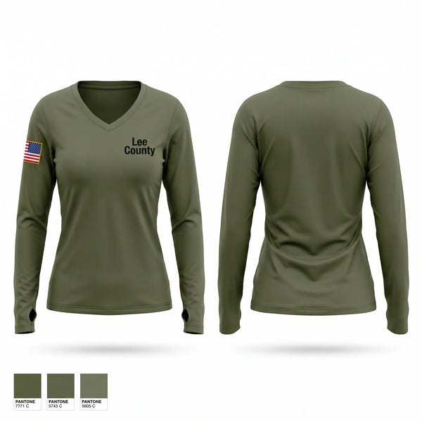 Womens Long Sleeve Vneck Shirt, Lee County, Police, Teamtime, Team time, sublimation, custom sports apparel, team uniforms, spirit wear, spiritwear, sports uniforms, custom shirts, team store, custom team store, fundraiser sports, apparel fundraiser