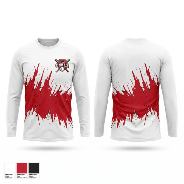Long Sleeve Performance Shirt, Utah Owlz, Baseball, Teamtime, Team time, sublimation, custom sports apparel, team uniforms, spirit wear, spiritwear, sports uniforms, custom shirts, team store, custom team store, fundraiser sports, apparel fundraiser
