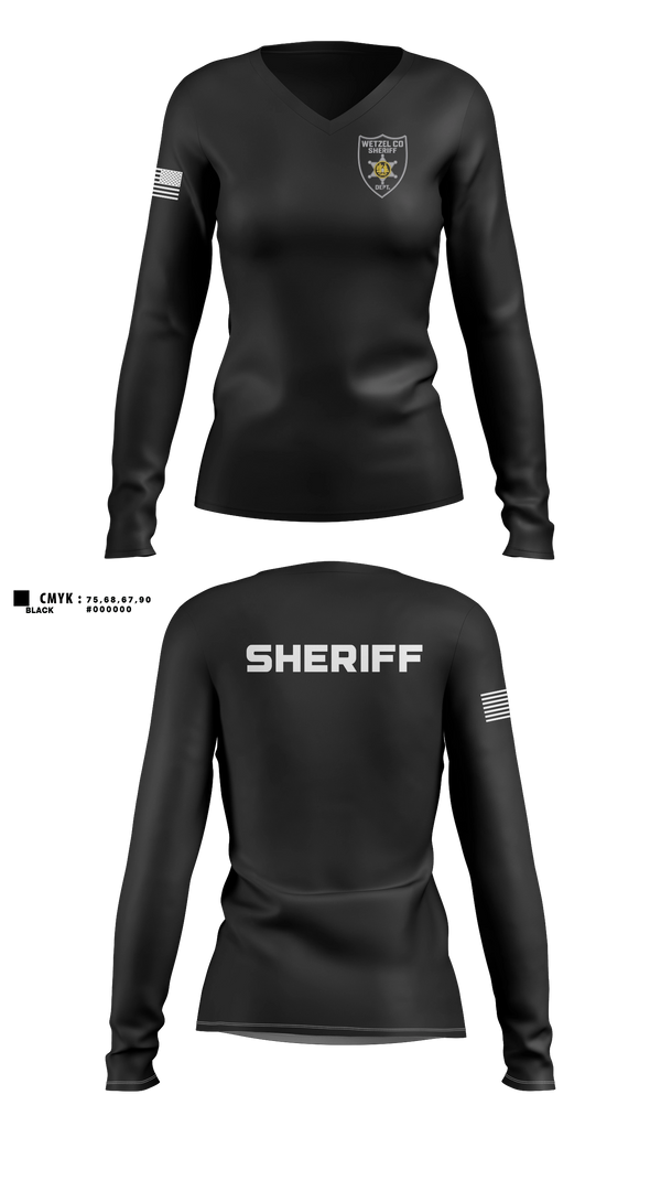 Womens Long Sleeve Vneck Shirt, Wetzel County Sheriff, Police, Teamtime, Team time, sublimation, custom sports apparel, team uniforms, spirit wear, spiritwear, sports uniforms, custom shirts, team store, custom team store, fundraiser sports, apparel fundraiser