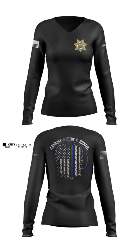 Womens Long Sleeve Vneck Shirt, Jackson Police Department, Police, Teamtime, Team time, sublimation, custom sports apparel, team uniforms, spirit wear, spiritwear, sports uniforms, custom shirts, team store, custom team store, fundraiser sports, apparel fundraiser