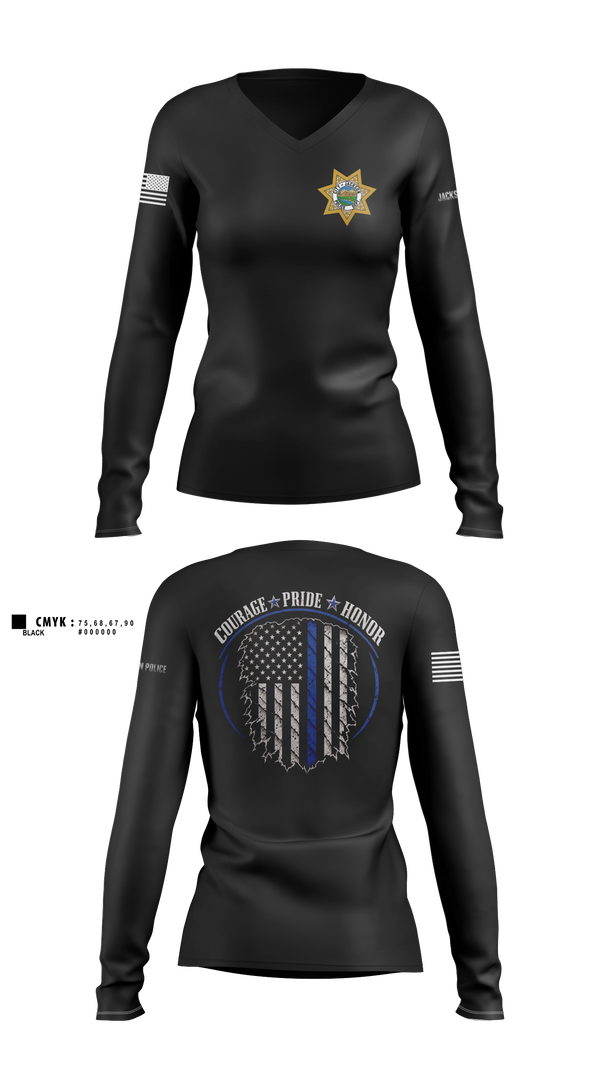 Womens Long Sleeve Vneck Shirt, Jackson Police Department, Police, Teamtime, Team time, sublimation, custom sports apparel, team uniforms, spirit wear, spiritwear, sports uniforms, custom shirts, team store, custom team store, fundraiser sports, apparel fundraiser