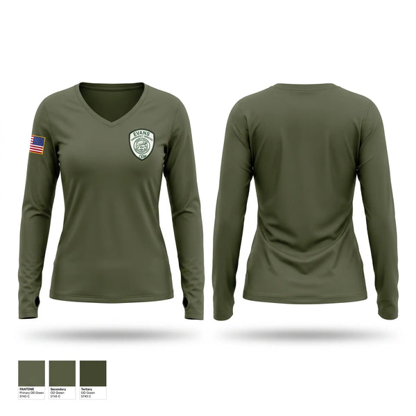 Womens Long Sleeve Vneck Shirt, Evans Emergency Services, Fire Department, Teamtime, Team time, sublimation, custom sports apparel, team uniforms, spirit wear, spiritwear, sports uniforms, custom shirts, team store, custom team store, fundraiser sports, apparel fundraiser
