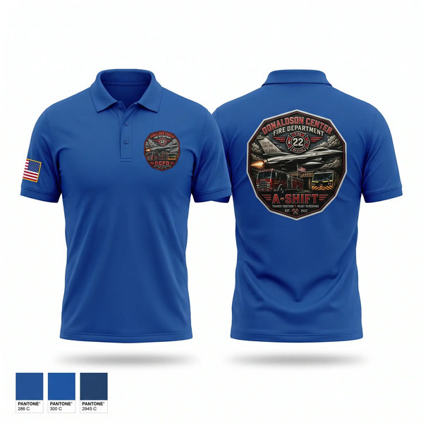 Short Sleeve Performance Polo, Donaldson Center Fire Dept., Fire Department, Teamtime, Team time, sublimation, custom sports apparel, team uniforms, spirit wear, spiritwear, sports uniforms, custom shirts, team store, custom team store, fundraiser sports, apparel fundraiser