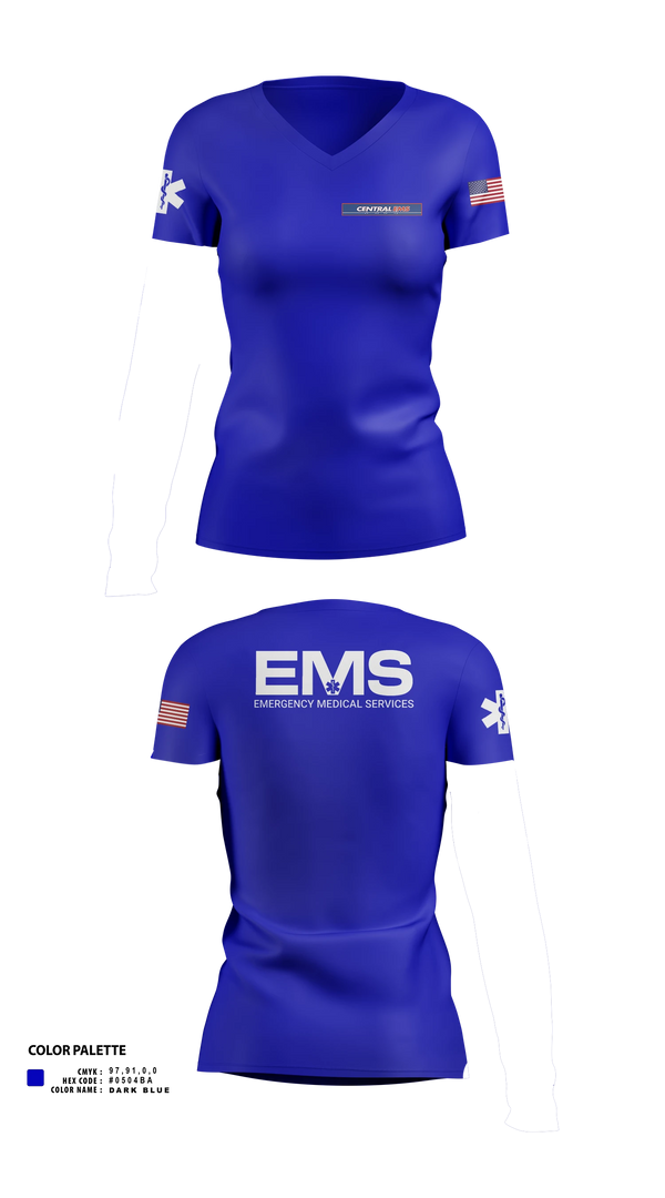 Womens Short Sleeve Vneck Shirt, Central EMS, EMS/EMT, Teamtime, Team time, sublimation, custom sports apparel, team uniforms, spirit wear, spiritwear, sports uniforms, custom shirts, team store, custom team store, fundraiser sports, apparel fundraiser