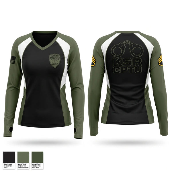 Womens Long Sleeve Vneck Shirt, KYDOC, Police, Teamtime, Team time, sublimation, custom sports apparel, team uniforms, spirit wear, spiritwear, sports uniforms, custom shirts, team store, custom team store, fundraiser sports, apparel fundraiser