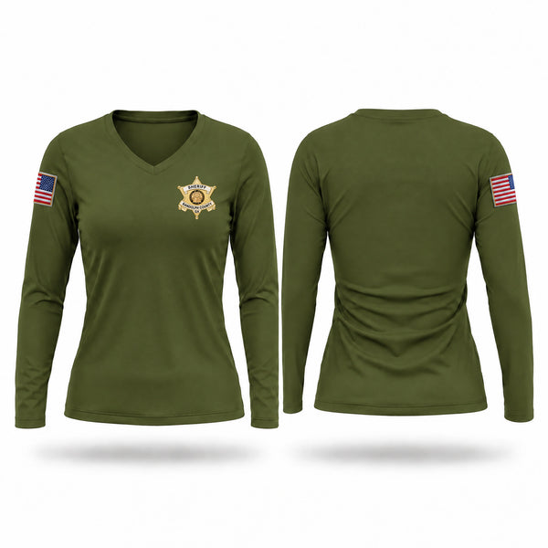 Womens Long Sleeve Vneck Shirt, Randolph County Sheriff’s Office, Police, Teamtime, Team time, sublimation, custom sports apparel, team uniforms, spirit wear, spiritwear, sports uniforms, custom shirts, team store, custom team store, fundraiser sports, apparel fundraiser