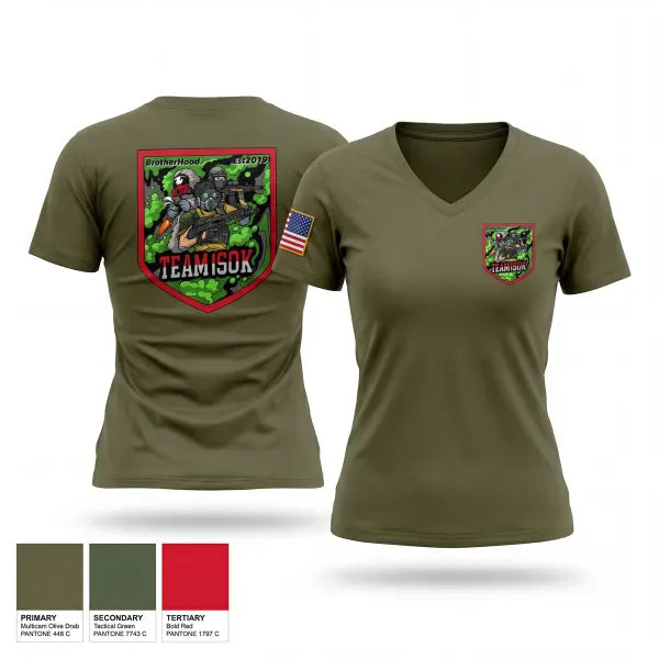 Womens Short Sleeve Vneck Shirt, 1SOK, Army, Teamtime, Team time, sublimation, custom sports apparel, team uniforms, spirit wear, spiritwear, sports uniforms, custom shirts, team store, custom team store, fundraiser sports, apparel fundraiser