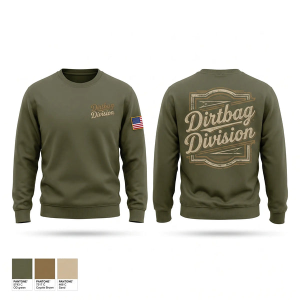 Crew Neck Sweatshirt, Dirtbag Division, Army, Teamtime, Team time, sublimation, custom sports apparel, team uniforms, spirit wear, spiritwear, sports uniforms, custom shirts, team store, custom team store, fundraiser sports, apparel fundraiser
