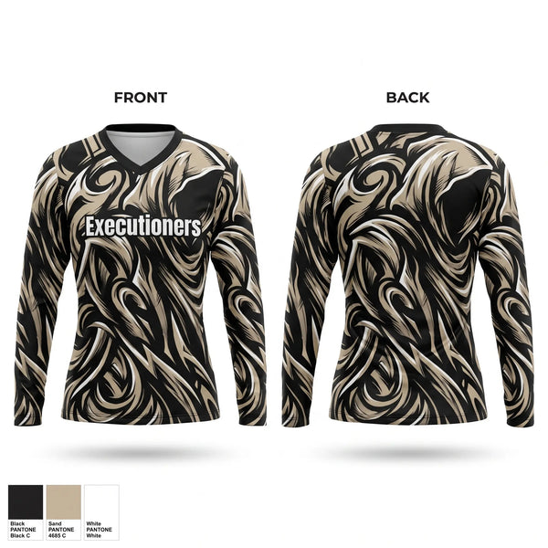 Womens Long Sleeve Vneck Shirt, Executioners, Men's Soccer, Teamtime, Team time, sublimation, custom sports apparel, team uniforms, spirit wear, spiritwear, sports uniforms, custom shirts, team store, custom team store, fundraiser sports, apparel fundraiser