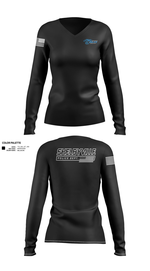 Womens Long Sleeve Vneck Shirt, Shelbyville Police Department (KY), Police, Teamtime, Team time, sublimation, custom sports apparel, team uniforms, spirit wear, spiritwear, sports uniforms, custom shirts, team store, custom team store, fundraiser sports, apparel fundraiser