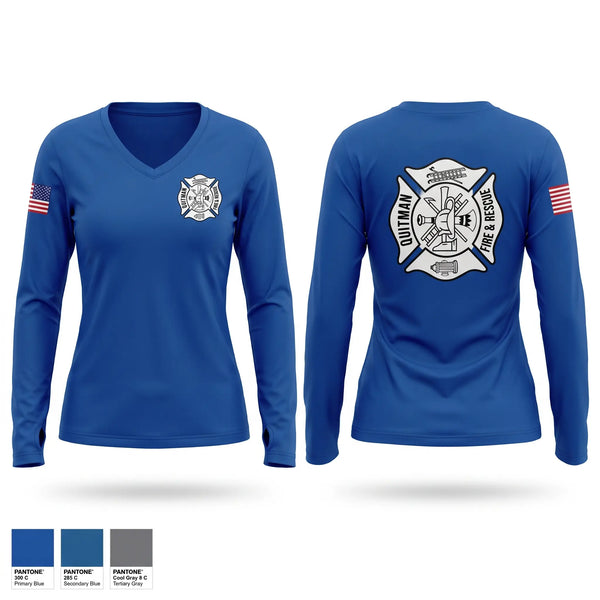 Womens Long Sleeve Vneck Shirt, Quitman fire and rescue, Fire Department, Teamtime, Team time, sublimation, custom sports apparel, team uniforms, spirit wear, spiritwear, sports uniforms, custom shirts, team store, custom team store, fundraiser sports, apparel fundraiser