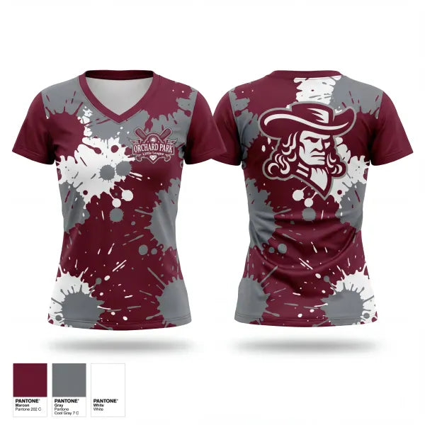 Womens Short Sleeve Vneck Shirt, Orchard Park Quakers, Baseball, Teamtime, Team time, sublimation, custom sports apparel, team uniforms, spirit wear, spiritwear, sports uniforms, custom shirts, team store, custom team store, fundraiser sports, apparel fundraiser