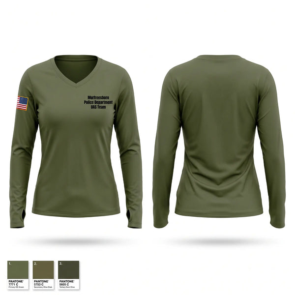 Womens Long Sleeve Vneck Shirt, Murfreesboro Police Department U.A.S. Team, Police, Teamtime, Team time, sublimation, custom sports apparel, team uniforms, spirit wear, spiritwear, sports uniforms, custom shirts, team store, custom team store, fundraiser sports, apparel fundraiser