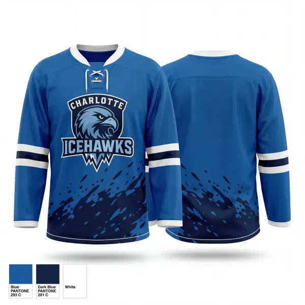 Hockey Jersey, Charlotte Icehawks, Ice Hockey, Teamtime, Team time, sublimation, custom sports apparel, team uniforms, spirit wear, spiritwear, sports uniforms, custom shirts, team store, custom team store, fundraiser sports, apparel fundraiser