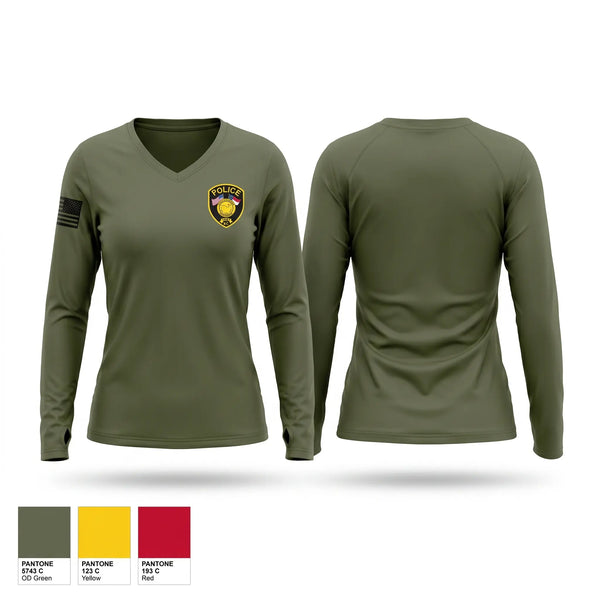 Womens Long Sleeve Vneck Shirt, Scotland Neck Police Department, Police, Teamtime, Team time, sublimation, custom sports apparel, team uniforms, spirit wear, spiritwear, sports uniforms, custom shirts, team store, custom team store, fundraiser sports, apparel fundraiser